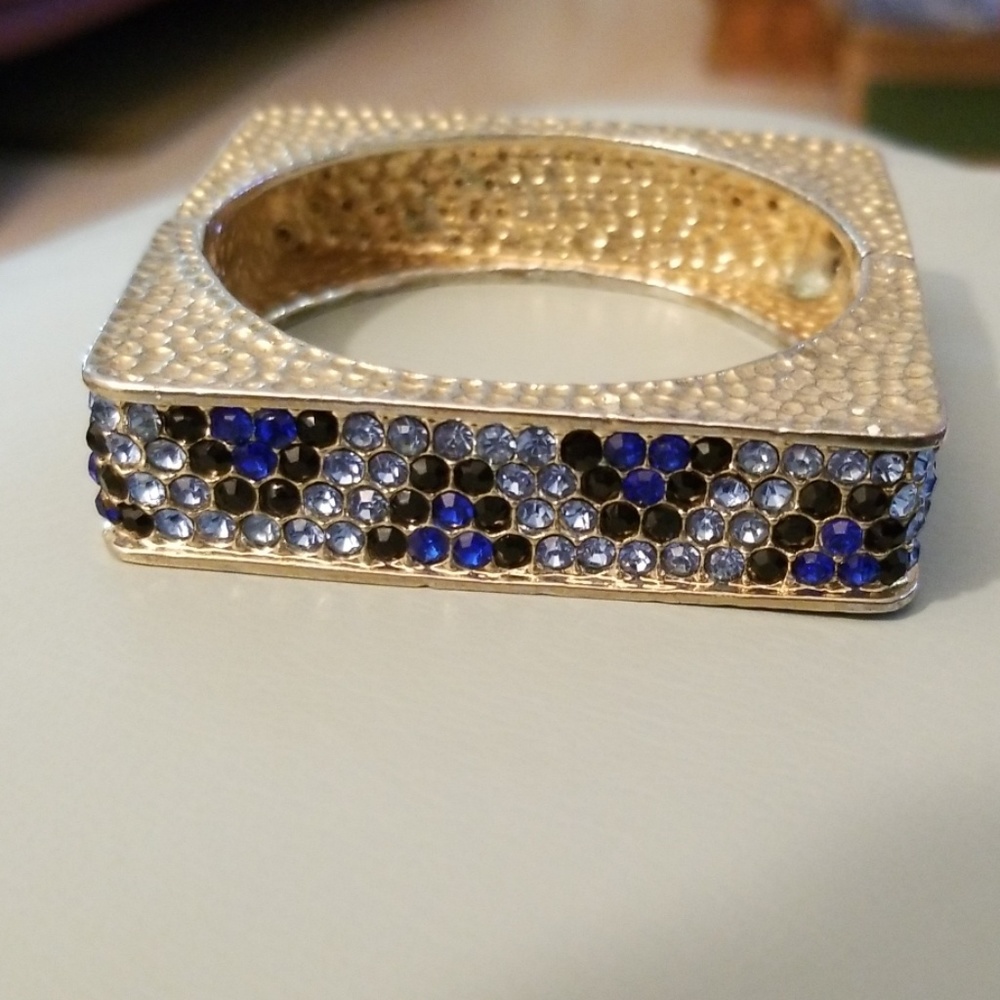 Blue Rhinestone Square Gold Bracelet